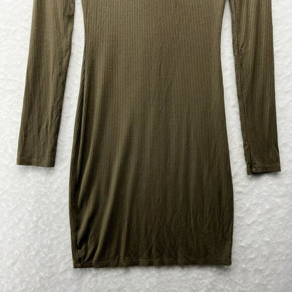 Forever 21 Dress Women's Sz S Olive Green Knit Bodycon Square Neck Tie Front - Picture 10 of 11